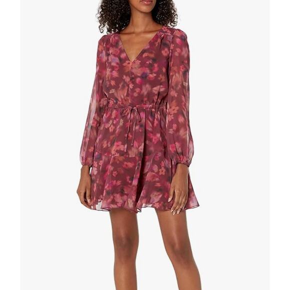 Steve Madden Dress Womens Small Pink Floral Kara Mini Puff Sleeve - Picture 1 of 9